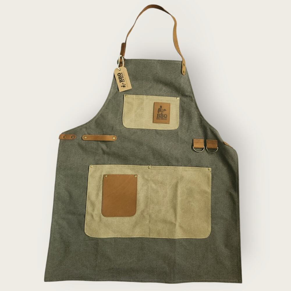 BBQ Butler Men's Canvas and Leather Apron Adj. Straps Grilling/Cookouts NWT